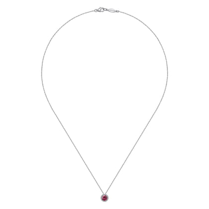 14k White Gold Diamond Halo  Pink Tourmaline Pendant Necklace