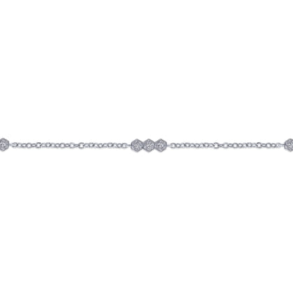 14k White Gold Hexagonal Diamond Stations Tennis Bracelet