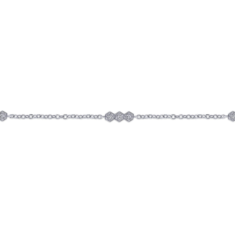 14k White Gold Hexagonal Diamond Stations Tennis Bracelet - 0.09 ct - Shot 2