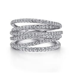 14k White Gold Layered Criss Crossing Wide Band Diamond Ring