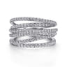 14k White Gold Layered Criss Crossing Wide Band Diamond Ring - 1 ct