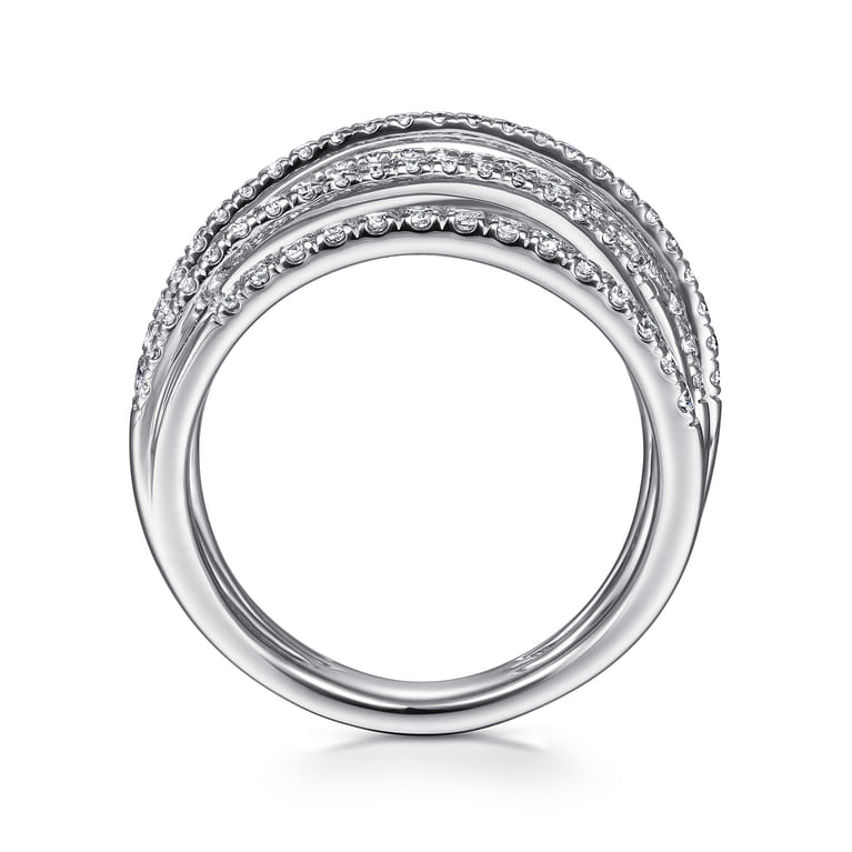 14k White Gold Layered Criss Crossing Wide Band Diamond Ring - 1 ct - Shot 2