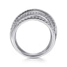 14k White Gold Layered Criss Crossing Wide Band Diamond Ring - 1 ct