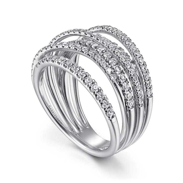 14k White Gold Layered Criss Crossing Wide Band Diamond Ring - 1 ct - Shot 3