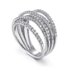 14k White Gold Layered Criss Crossing Wide Band Diamond Ring - 1 ct