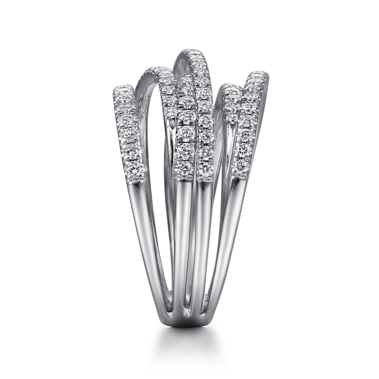 14k White Gold Layered Criss Crossing Wide Band Diamond Ring - 1 ct - Shot 4
