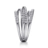 14k White Gold Layered Criss Crossing Wide Band Diamond Ring - 1 ct