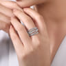 14k White Gold Layered Criss Crossing Wide Band Diamond Ring - 1 ct