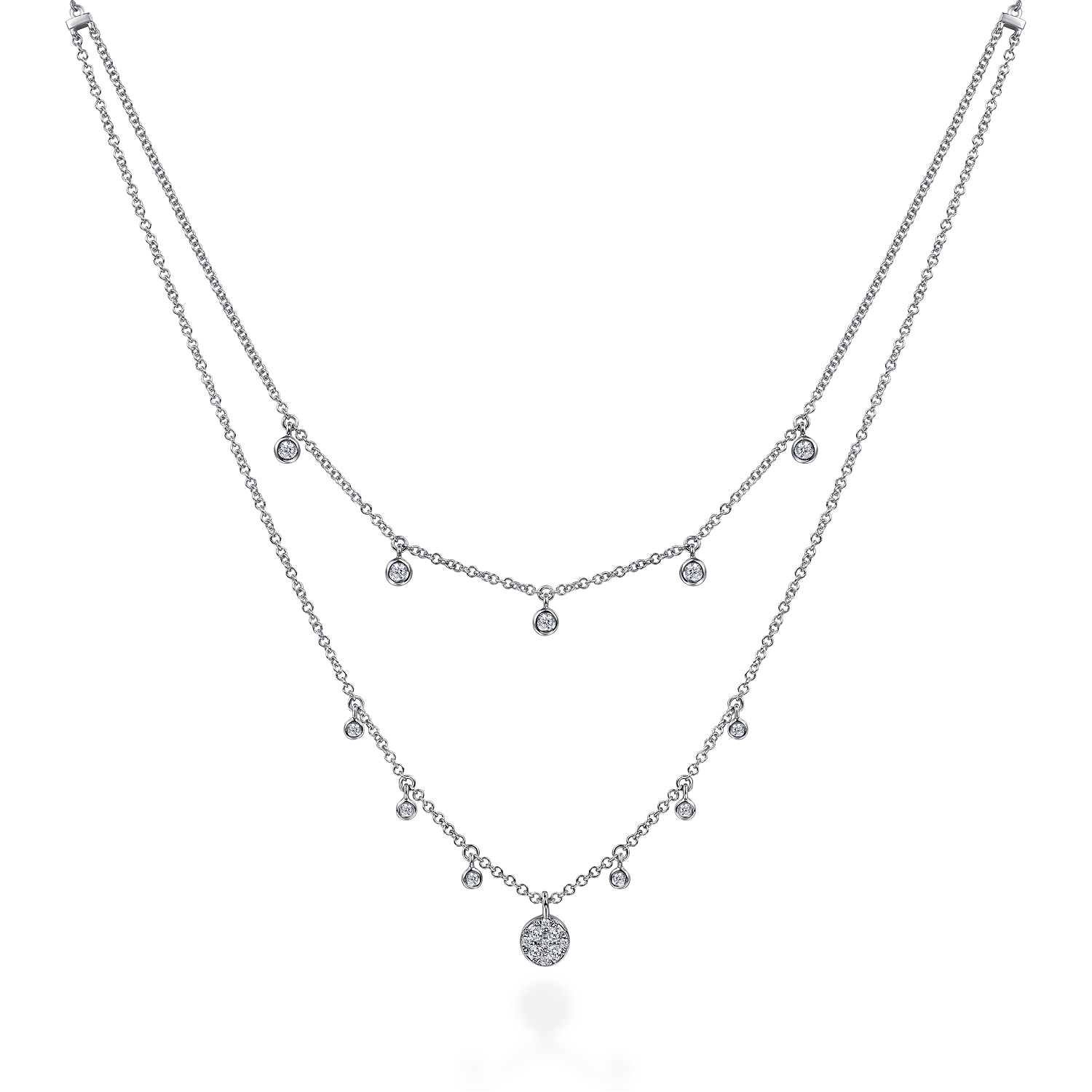 14k White Gold Layered Diamond Charm Drop Necklace