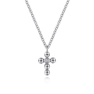 14k White Gold Orb Diamond Cross Necklace