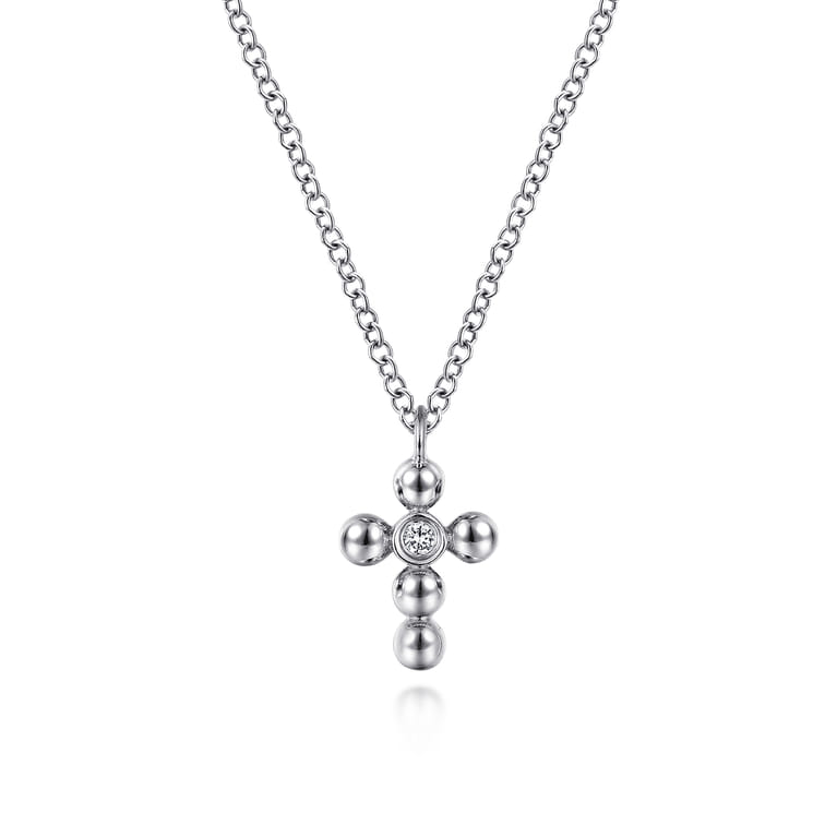 14k White Gold Orb Diamond Cross Necklace - 0.02 ct - Shot 1