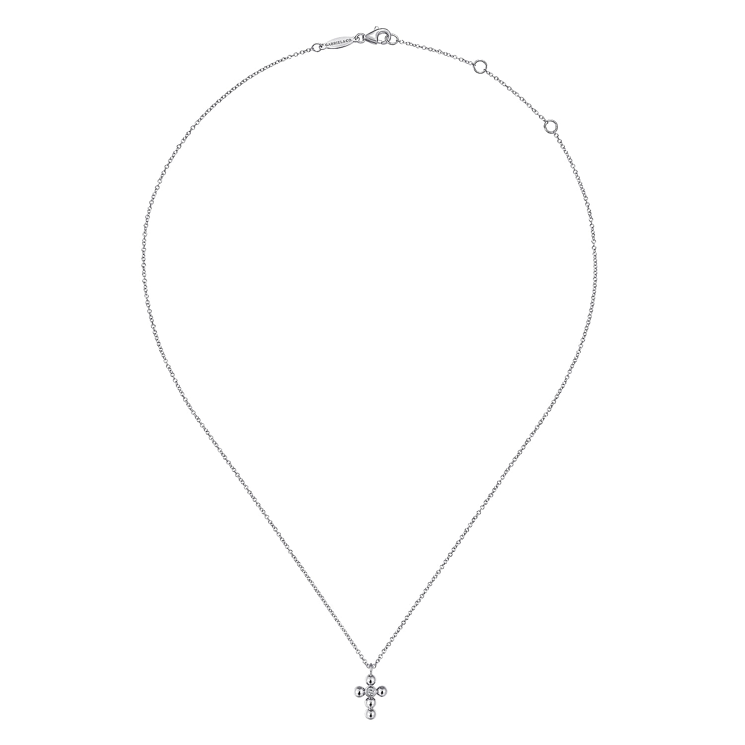 14k White Gold Orb Diamond Cross Necklace - 0.02 ct - Shot 2
