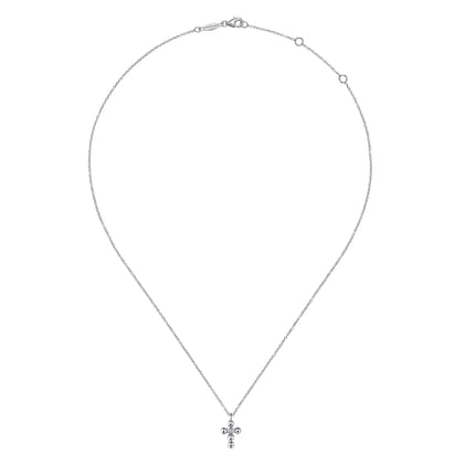 14k White Gold Orb Diamond Cross Necklace