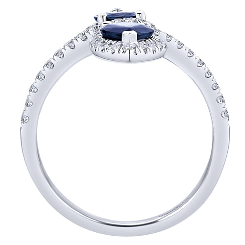 14k White Gold Pear Shaped Sapphire and Diamond Wrap Ring - 0.5 ct - Shot 2
