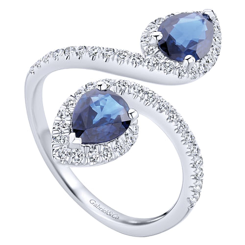 14k White Gold Pear Shaped Sapphire and Diamond Wrap Ring - 0.5 ct - Shot 3