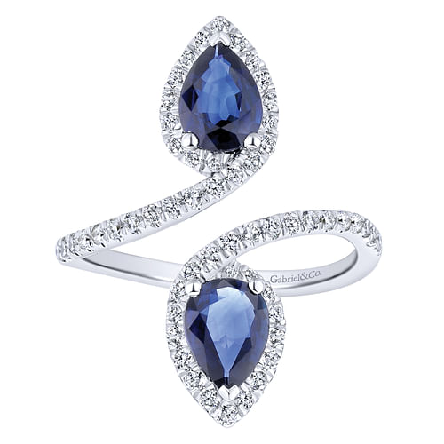 14k White Gold Pear Shaped Sapphire and Diamond Wrap Ring - 0.5 ct - Shot 4