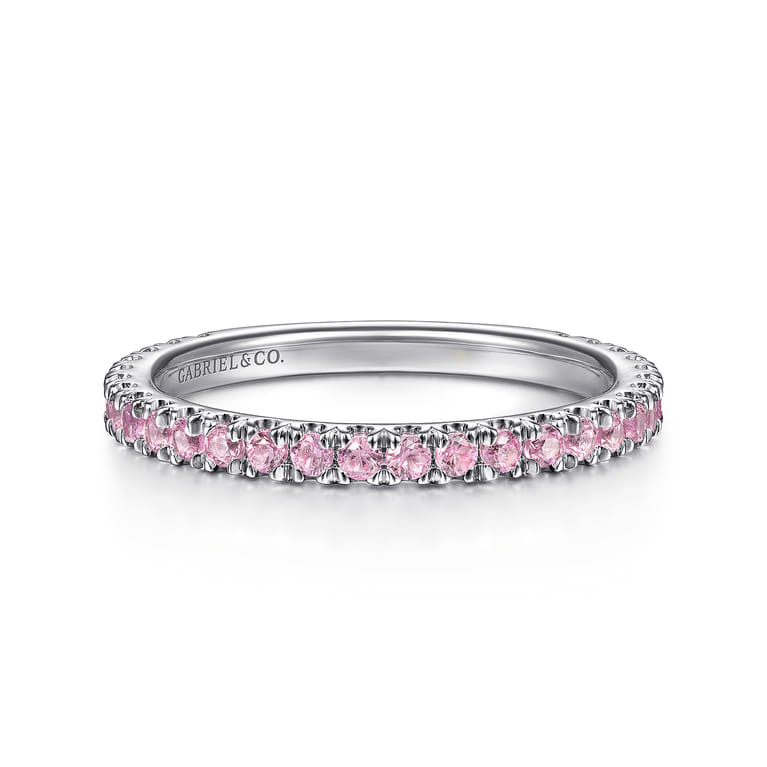 14k White Gold Pink Sapphire Stackable Ring - Shot 1