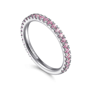 14k White Gold Pink Sapphire Stackable Ring