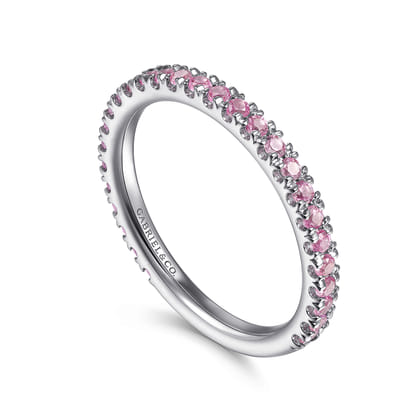 14k White Gold Pink Sapphire Stackable Ring