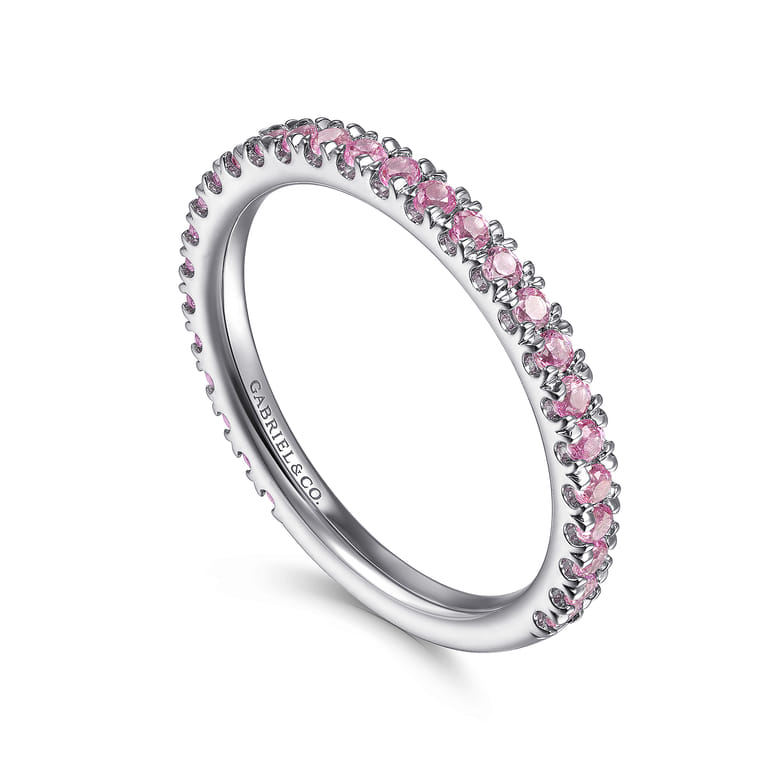 14k White Gold Pink Sapphire Stackable Ring - Shot 3