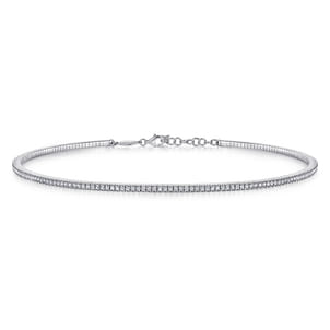 14k White Gold Straight Pave Diamond Choker Necklace