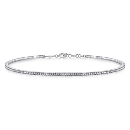 14k White Gold Straight Pave Diamond Choker Necklace
