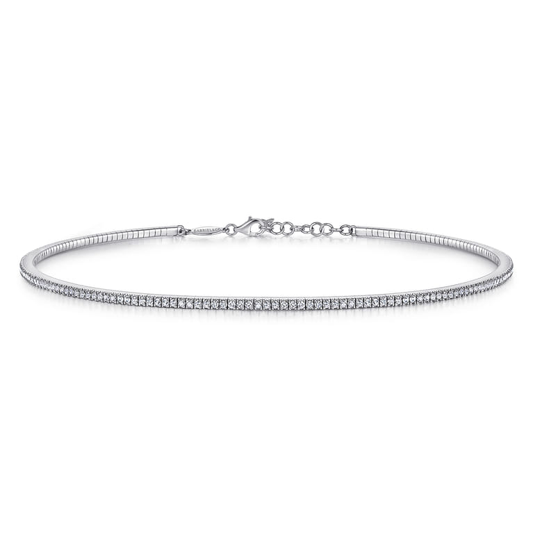 14k White Gold Straight Pave Diamond Choker Necklace - 2.3 ct - Shot 1