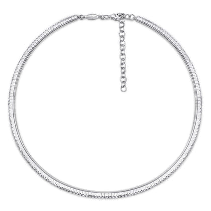 14k White Gold Straight Pave Diamond Choker Necklace