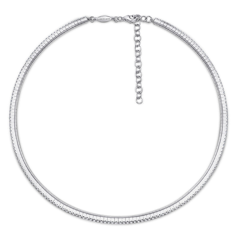 14k White Gold Straight Pave Diamond Choker Necklace - 2.3 ct - Shot 2
