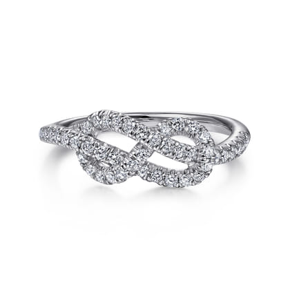 14k White Gold Twisted Diamond  Infinity Knot Ring