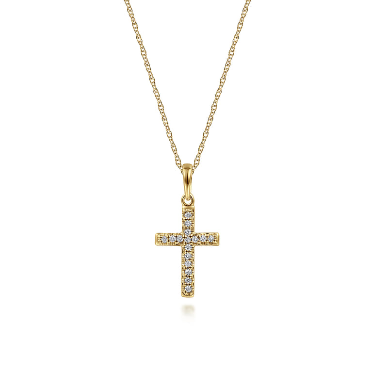 14k Yellow Gold Classic Diamond Cross Necklace - 0.06 ct - Shot 1
