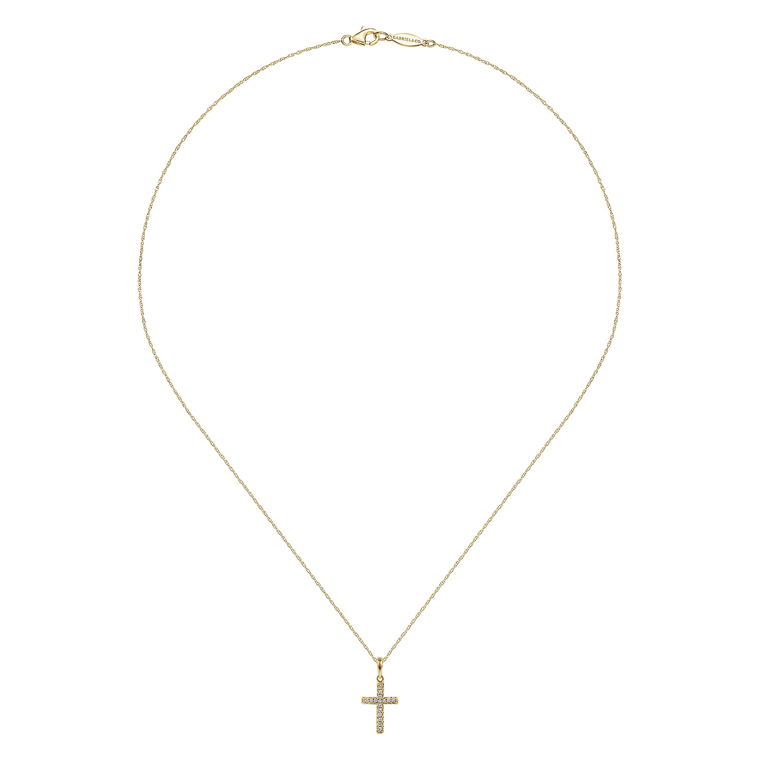 14k Yellow Gold Classic Diamond Cross Necklace
