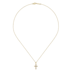 14k Yellow Gold Classic Diamond Cross Necklace