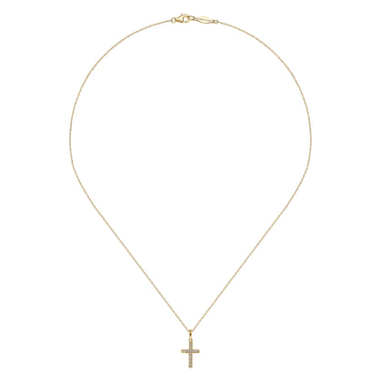 14k Yellow Gold Classic Diamond Cross Necklace