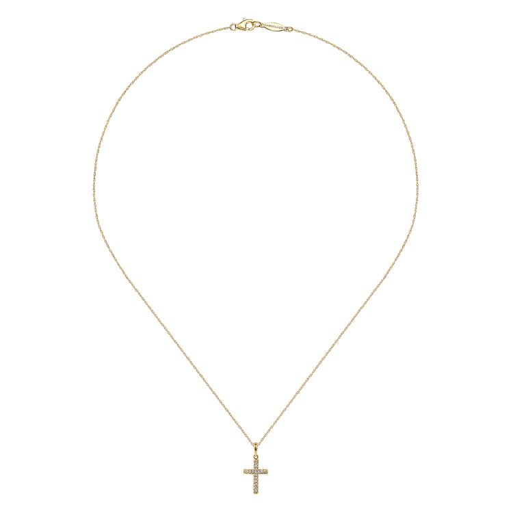 14k Yellow Gold Classic Diamond Cross Necklace