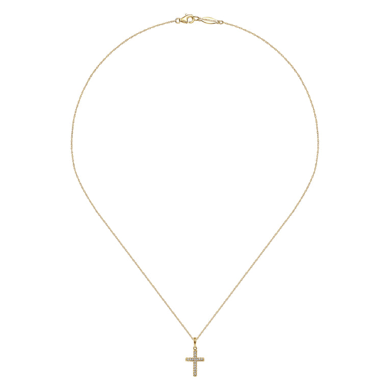 14k Yellow Gold Classic Diamond Cross Necklace - 0.06 ct - Shot 2