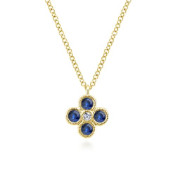 14k Yellow Gold Diamond Sapphire Quartet Fashion Necklace