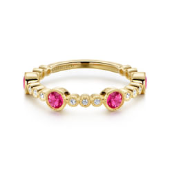 14k Yellow Gold Diamond and Ruby Stackable Ring