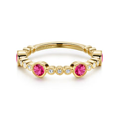 14k Yellow Gold Diamond and Ruby Stackable Ring
