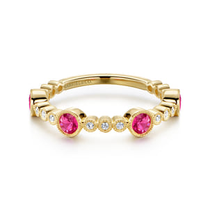 14k Yellow Gold Diamond and Ruby Stackable Ring