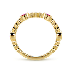 14k Yellow Gold Diamond and Ruby Stackable Ring