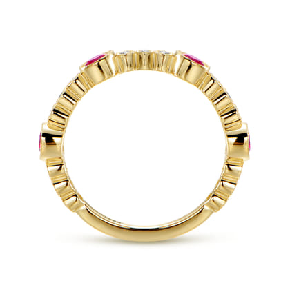 14k Yellow Gold Diamond and Ruby Stackable Ring
