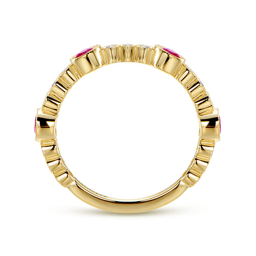 14k Yellow Gold Diamond and Ruby Stackable Ring - 0.1 ct - Shot 2