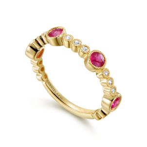 14k Yellow Gold Diamond and Ruby Stackable Ring