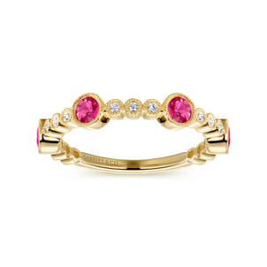 14k Yellow Gold Diamond and Ruby Stackable Ring