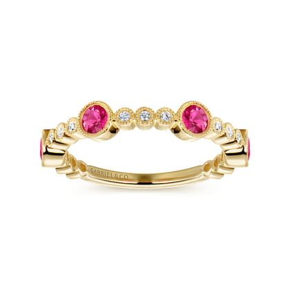14k Yellow Gold Diamond and Ruby Stackable Ring