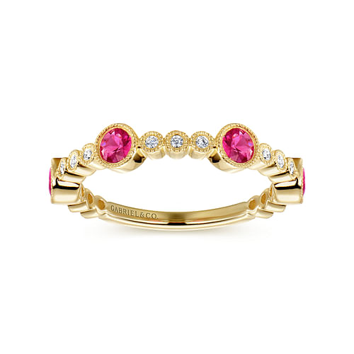 14k Yellow Gold Diamond and Ruby Stackable Ring - 0.1 ct - Shot 4