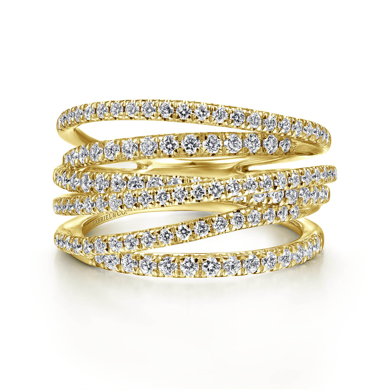 14k Yellow Gold Layered Criss Crossing Wide Band Diamond Ring - 1 ct - Shot 1