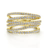 14k Yellow Gold Layered Criss Crossing Wide Band Diamond Ring - 1 ct