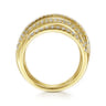 14k Yellow Gold Layered Criss Crossing Wide Band Diamond Ring - 1 ct